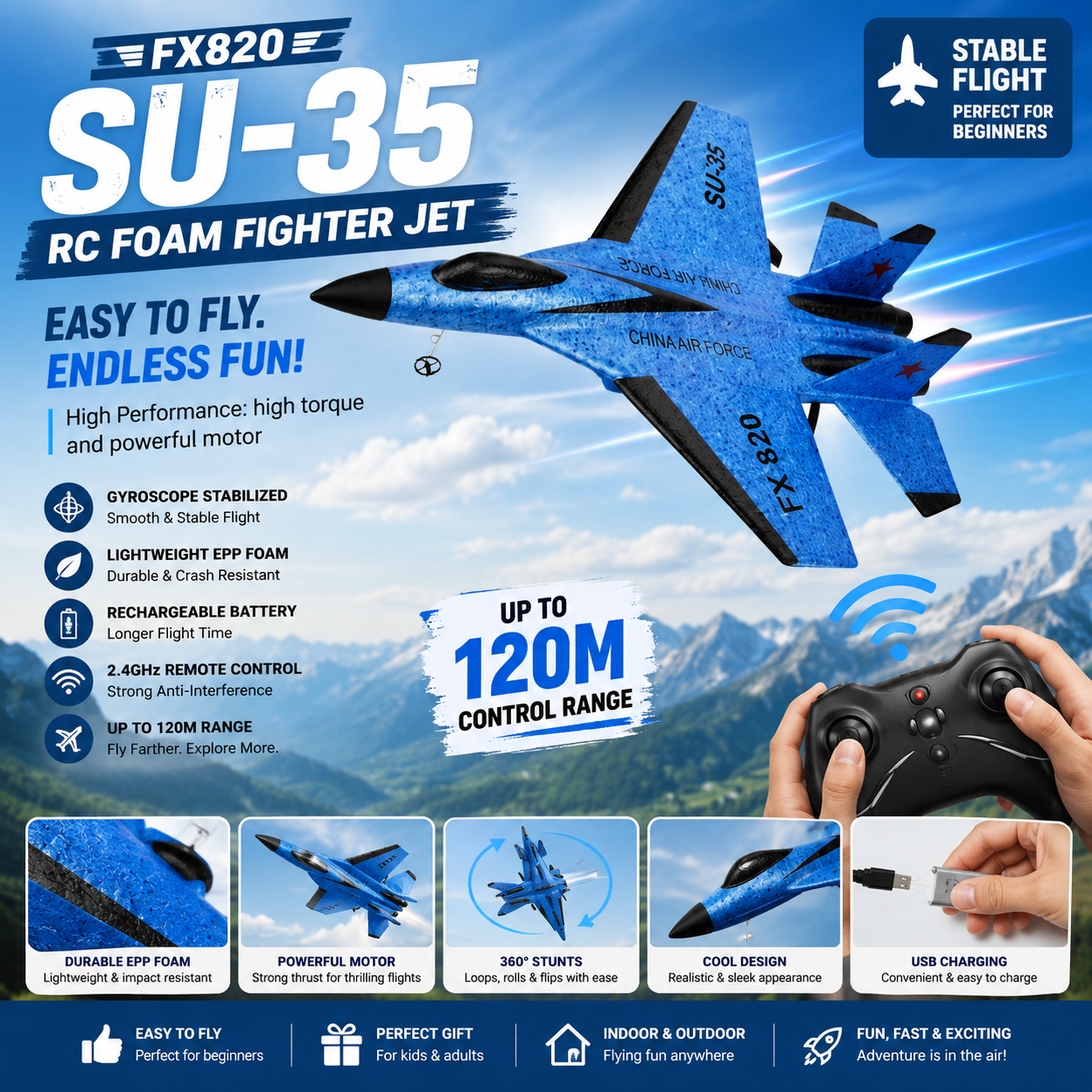 SkyRider™ RC Airplane – 2.4GHz Remote Control Plane for Kids & Beginners
