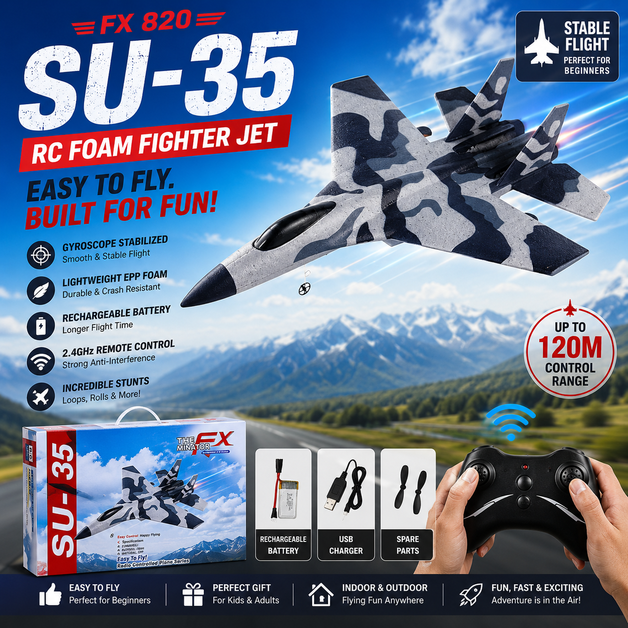 SkyRider™ RC Airplane – 2.4GHz Remote Control Plane for Kids & Beginners