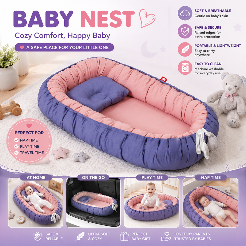 Fold 'n Go™ Foldable Baby Nest – Portable Lounger for Supervised Playtime & Travel