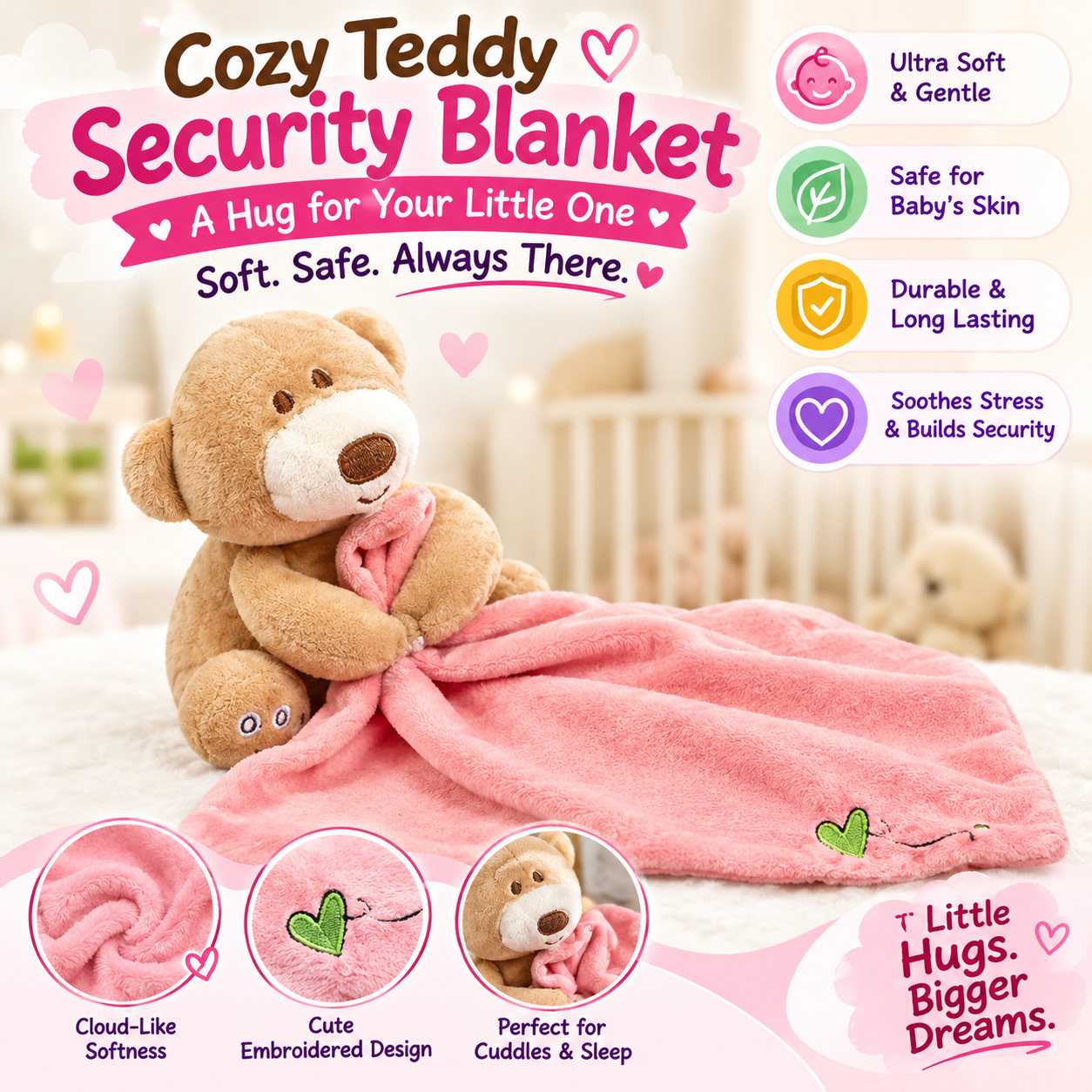 Baby Lovey™ – Ultra-Soft Security Blanket & Plush Bear for Infants