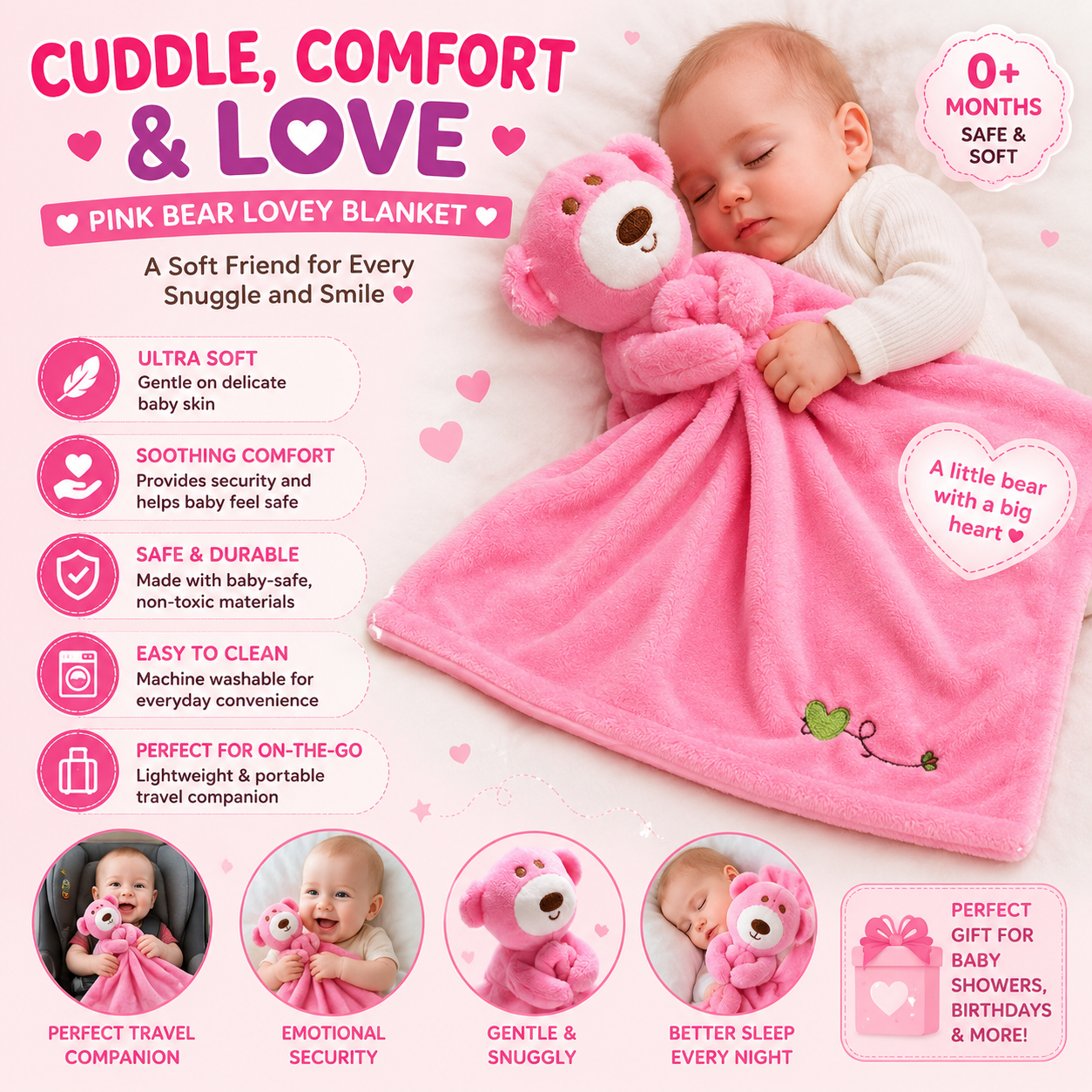 Baby Lovey™ – Ultra-Soft Security Blanket & Plush Bear for Infants