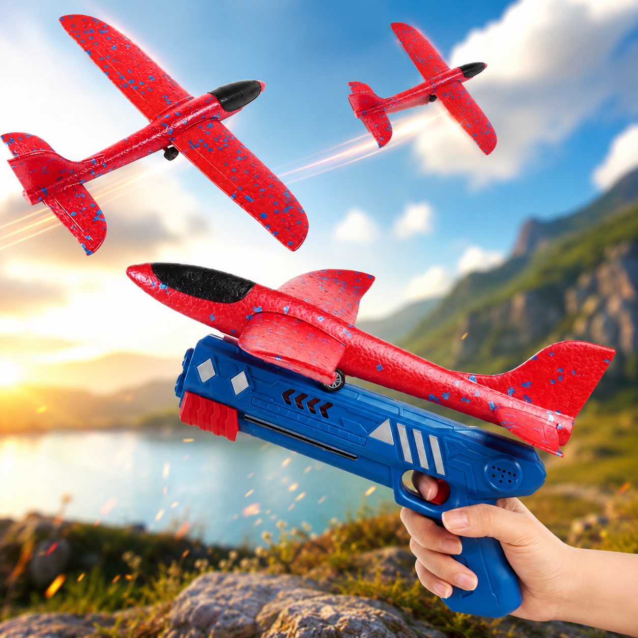 SkyGlider: One-Click Foam Airplane Toy with Large Throwing Plane