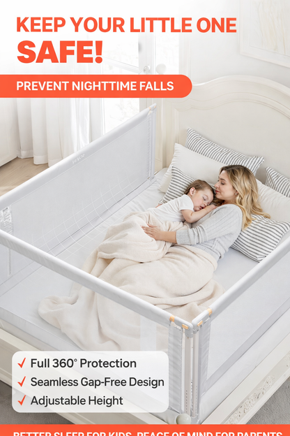 TheLittleBigStore SafeSleep™ Kids Bed Rail Guard – 3-Piece Adjustable Toddler Safety Rails for Queen Beds (Grey)