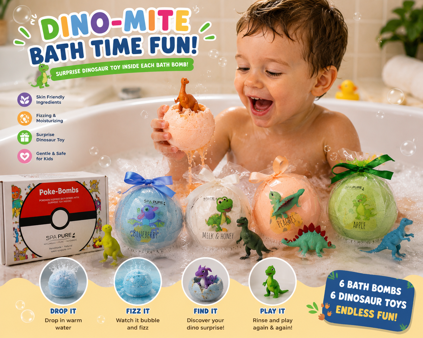 TheLittleBigStore SurpriseSplash™ 30-Pack Kids Bath Bomb Treasure Box