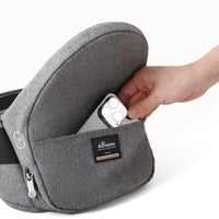 Gray bag with a hand inserting an iPhone, featuring the Sunveno brand.