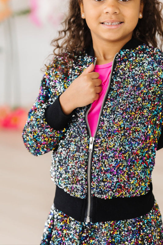 🎉 GlimmerJoy Confetti Sequin Jacket ✨ – Colorful Sparkle Outerwear for Girls