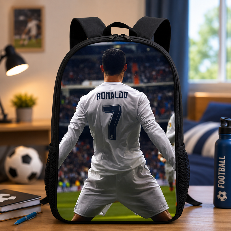 Cristiano Ronaldo 3D School Backpack | Kids Football School Bag with Multiple Compartments