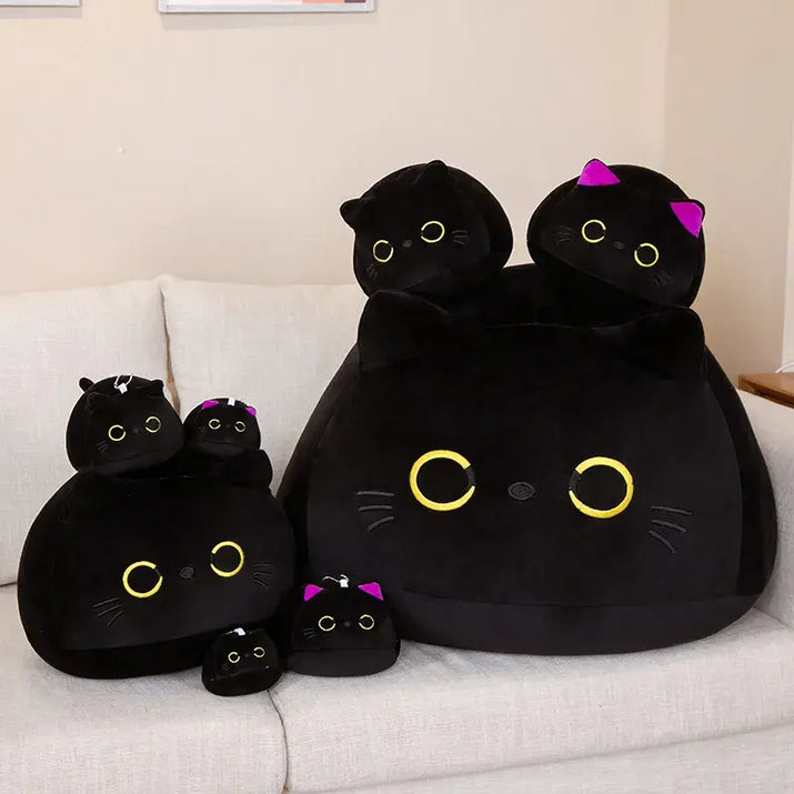 Plush Pillow Round Black Cat - The Little Big Store
