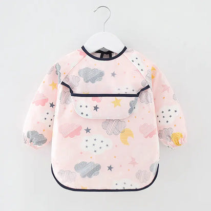 SplashGuard™ Waterproof Cotton Bib – Long Sleeve Feeding Apron for Kids