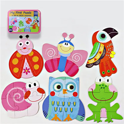 Baby Cartoon 3D Wooden Puzzles: Educational Fun in Cute Iron Boxes! 🧩🎁