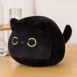 Round black cat plush with black ear accents