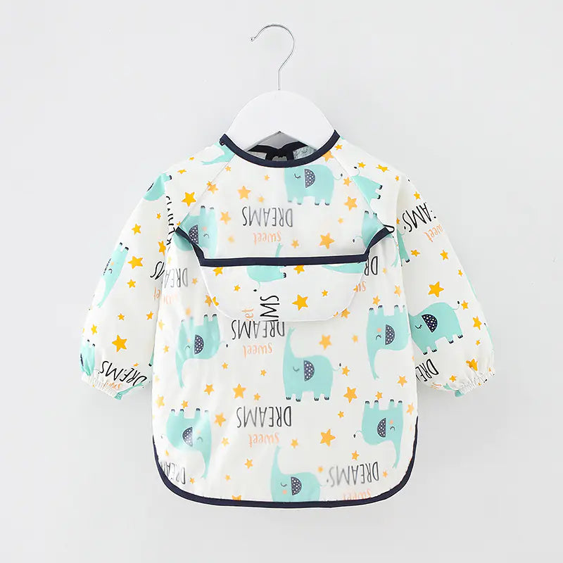 SplashGuard™ Waterproof Cotton Bib – Long Sleeve Feeding Apron for Kids