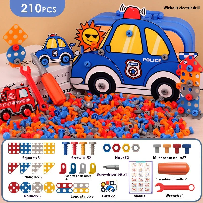 Kids Electric Screw Tool Box – 210 to 220 PCS DIY Construction Toy Set with Optional Electric Drill for Creative Building Play