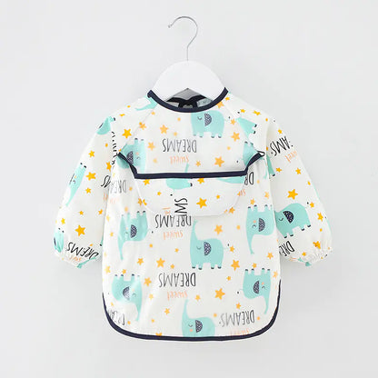 SplashGuard™ Waterproof Cotton Bib – Long Sleeve Feeding Apron for Kids