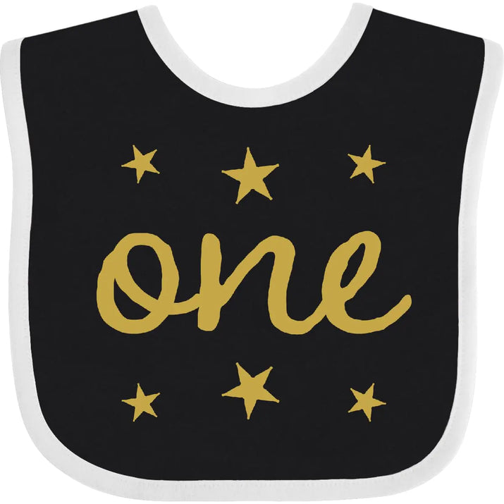 inktastic 1st Birthday Outfit 1 Gold Baby Bib Black and White 25795 - The Little Big Store