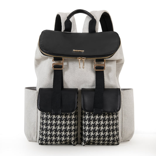 👜 Houndstooth Chic Diaper Backpack 🎒 – Stylish & Spacious Baby Bag for Modern Moms