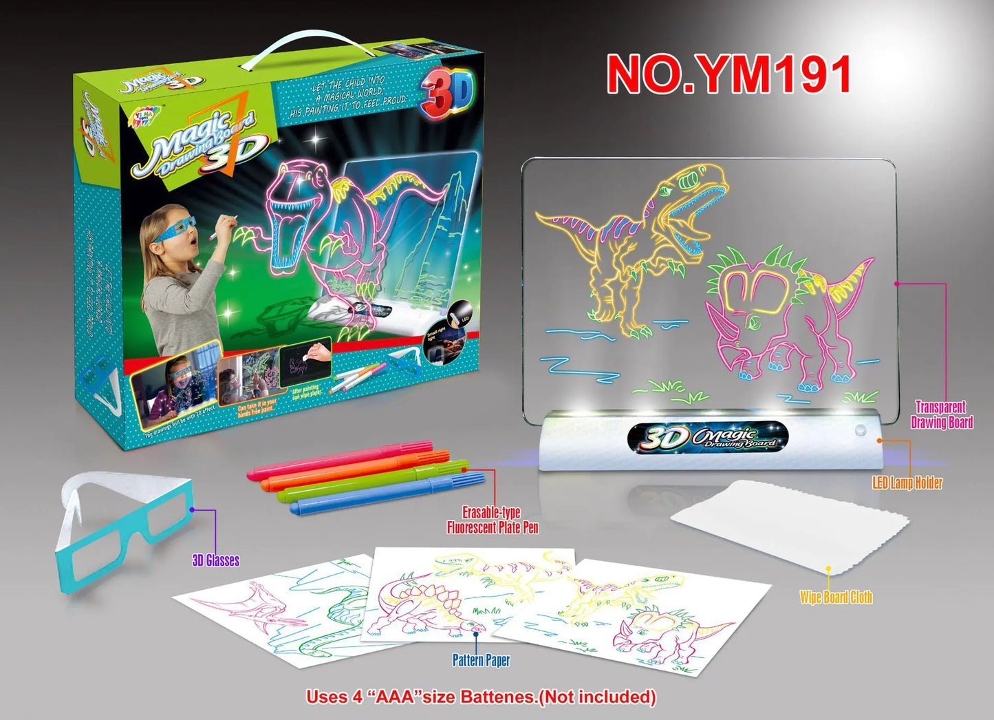 🌈 DoodleBeam™ 3D Flash Drawing Board ✨🖍️ – Light-Up Art Fun in Full Color!