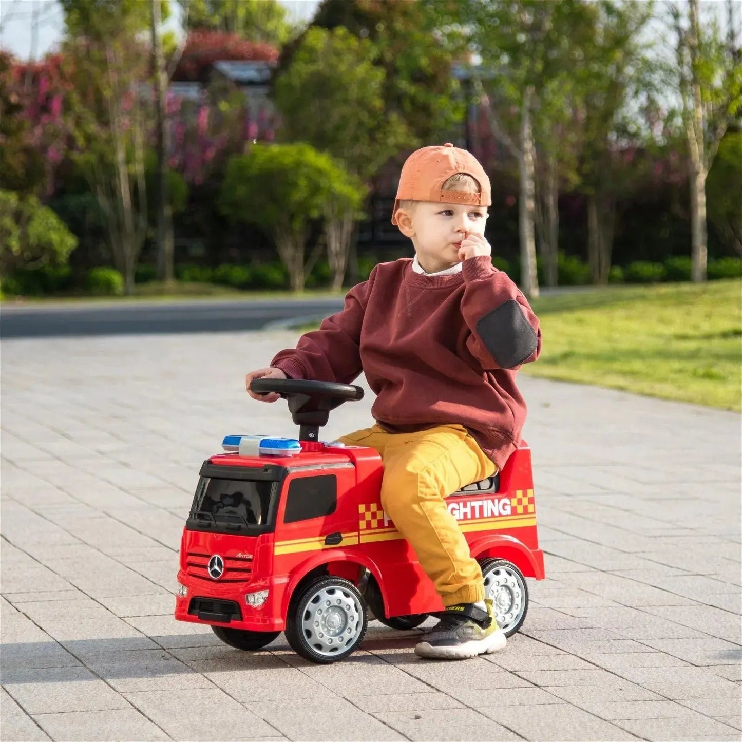 🚒 MiniMerc™ Antos Fire Rider – Foot-to-Floor Truck for Toddlers (1–3 Yrs)
