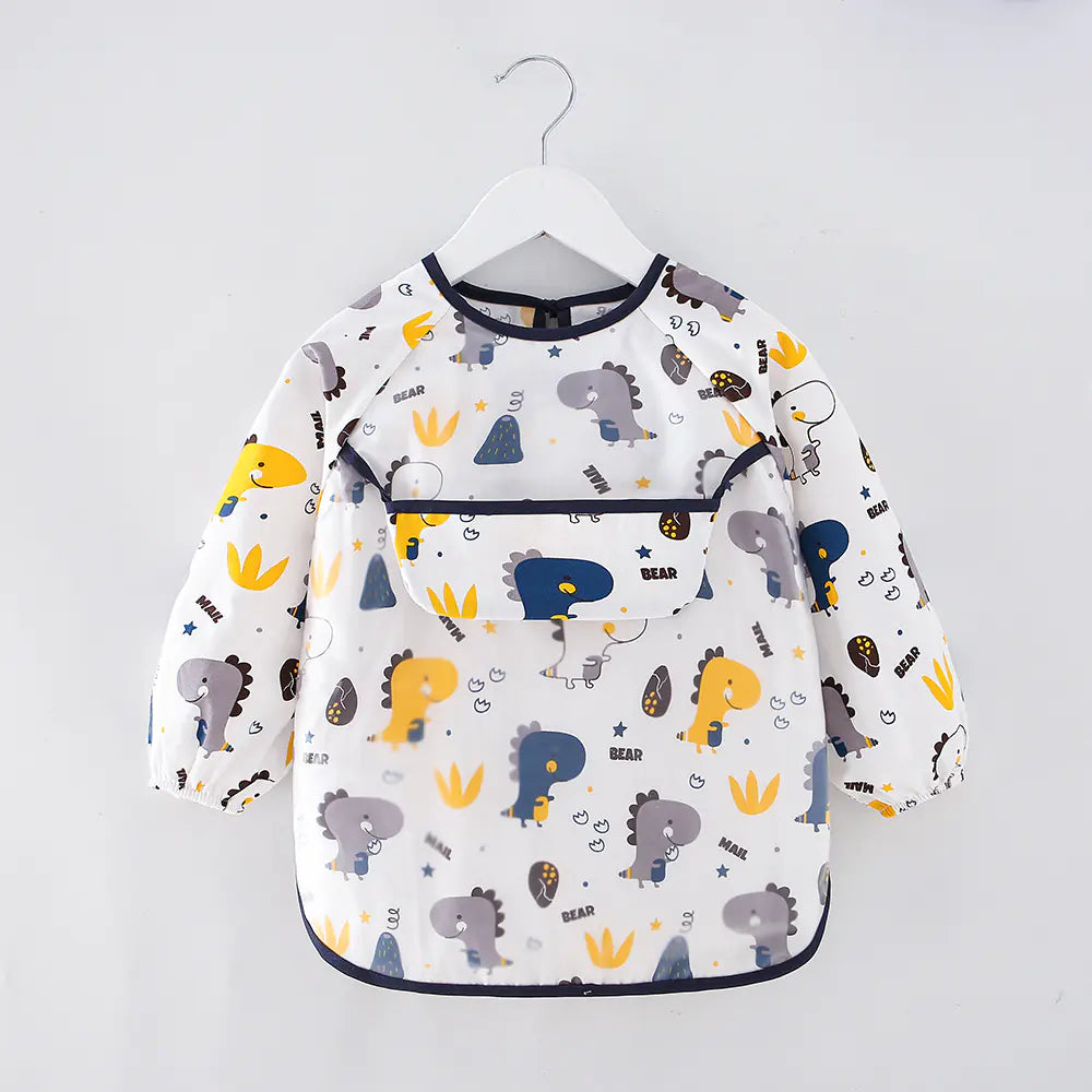 SplashGuard™ Waterproof Cotton Bib – Long Sleeve Feeding Apron for Kids