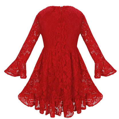 Girls Lace Flowers Long Sleeve Dress - The Little Big Store