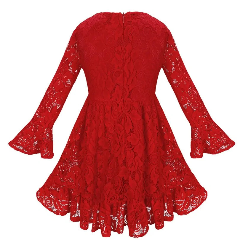 Girls Lace Flowers Long Sleeve Dress - The Little Big Store