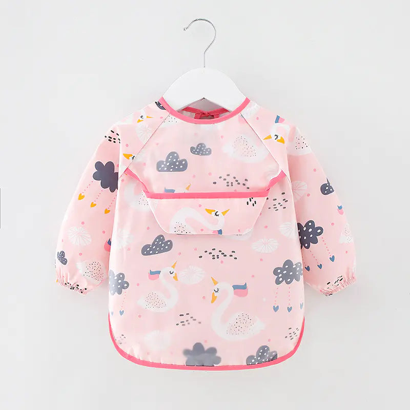 SplashGuard™ Waterproof Cotton Bib – Long Sleeve Feeding Apron for Kids