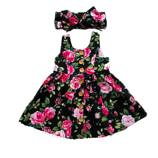 🌸 BloomBelle™ Summer Floral Dress Set for Toddler Girls 🎀 – Includes Matching Bow Headband for Picture-Perfect Style
