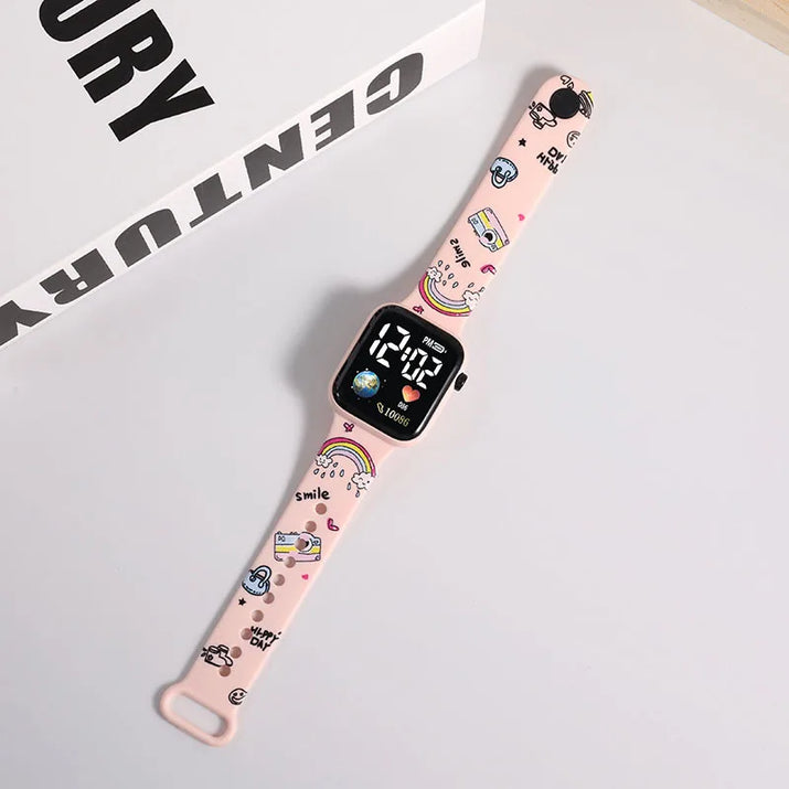 Smartwatch with a colorful band on a light gray background