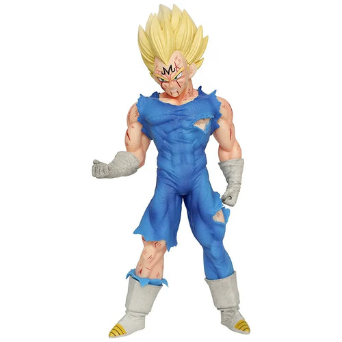 Action figure in blue and gray outfit on a white background