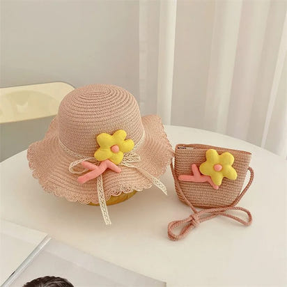 Sunshine Blossom Set: Summer Straw Hat and Handbag Ensemble for Girls - The Little Big Store