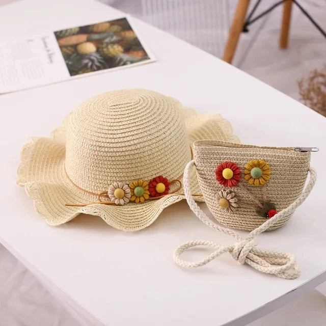 Sunshine Blossom Set: Summer Straw Hat and Handbag Ensemble for Girls - The Little Big Store