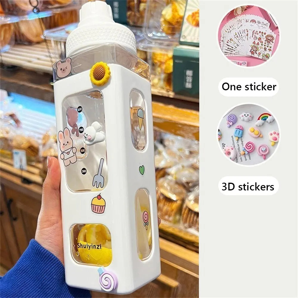Cuddly Bear Sippy Cup: Kawaii Water Bottle with 3D Bear Sticker and Straw, BPA-Free Plastic, 700ml - The Little Big Store