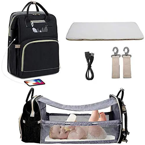 Fashion-Forward Portable Folding Crib Diaper Bag: The Ultimate Multi-Function Baby Backpack!