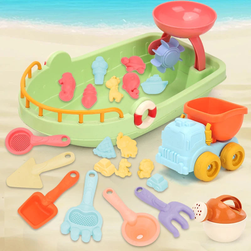 Sandy Adventures Beach Trolley Set: Portable Sand Play Kit with Animal Molds and Accessories for Kids
