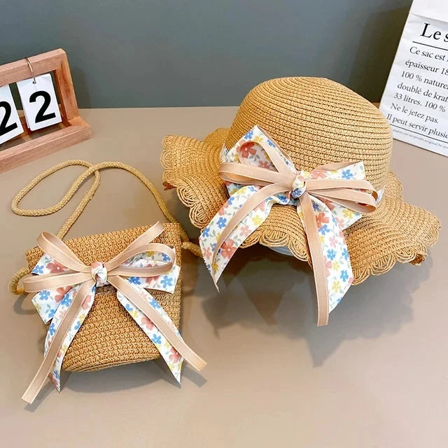Sunshine Blossom Set: Summer Straw Hat and Handbag Ensemble for Girls - The Little Big Store