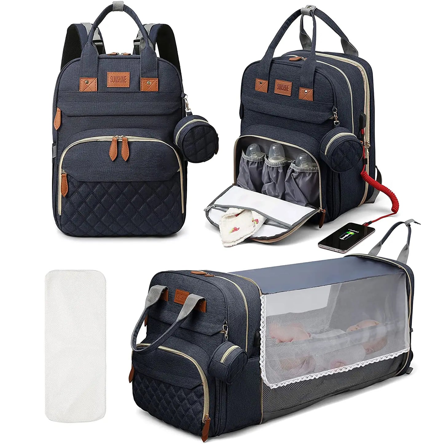 Fashion-Forward Portable Folding Crib Diaper Bag: The Ultimate Multi-Function Baby Backpack!