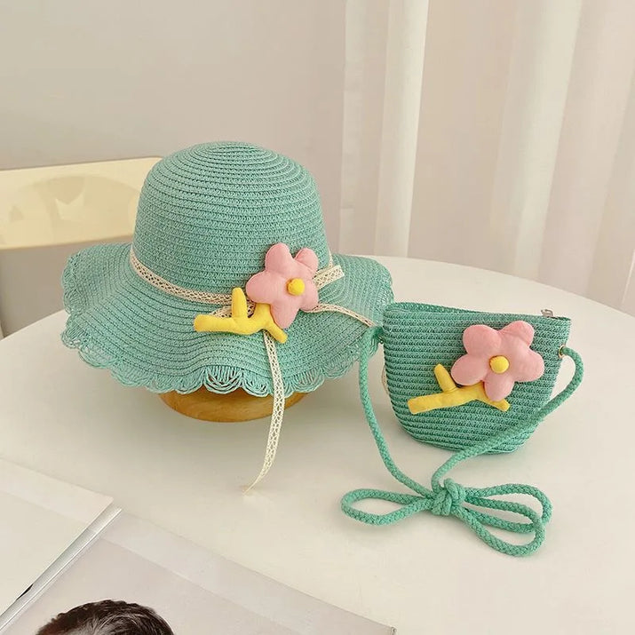Sunshine Blossom Set: Summer Straw Hat and Handbag Ensemble for Girls - The Little Big Store