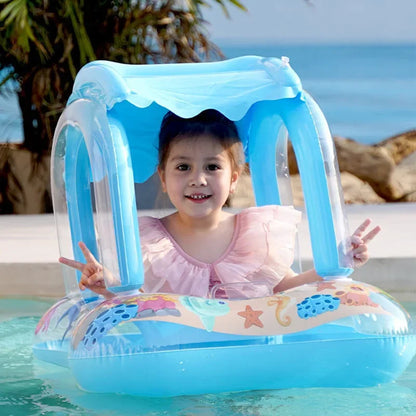 SunSplash Baby Swimming Float: Toddler Inflatable Swim Ring with Sun Canopy for Safe and Fun Water Play