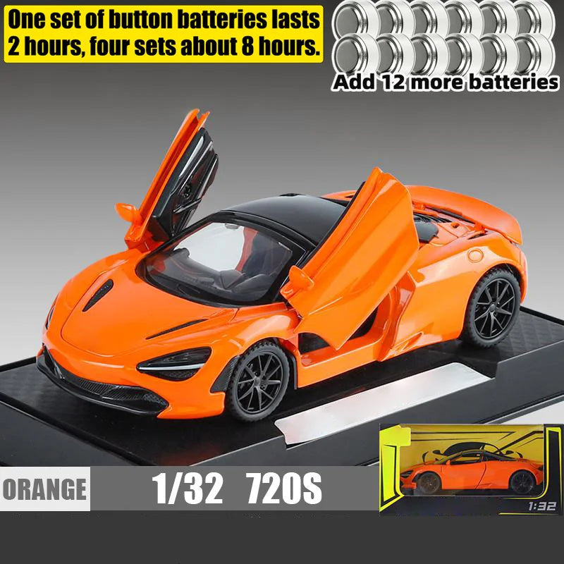 1:32 McLaren 720s Supercar Sports Alloy Diecast Model Car Sound And Light Pull Back Children Toys Cars Birthday Gifts With Kids