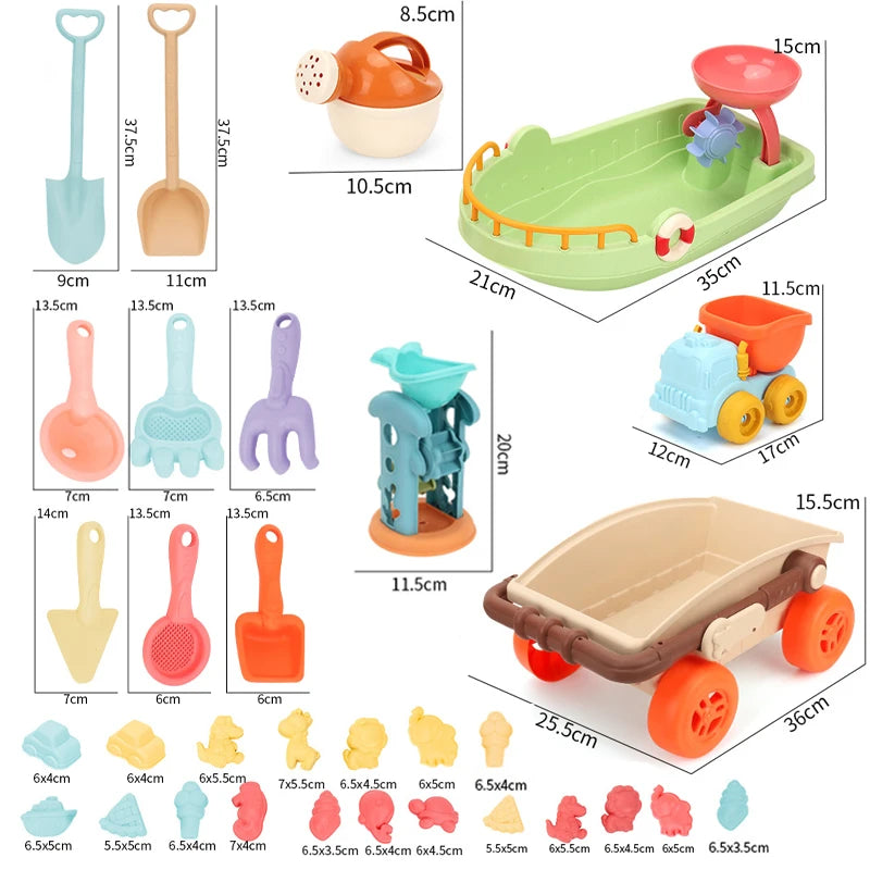 Sandy Adventures Beach Trolley Set: Portable Sand Play Kit with Animal Molds and Accessories for Kids