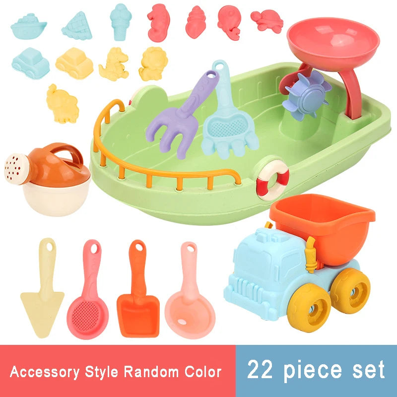 Sandy Adventures Beach Trolley Set: Portable Sand Play Kit with Animal Molds and Accessories for Kids