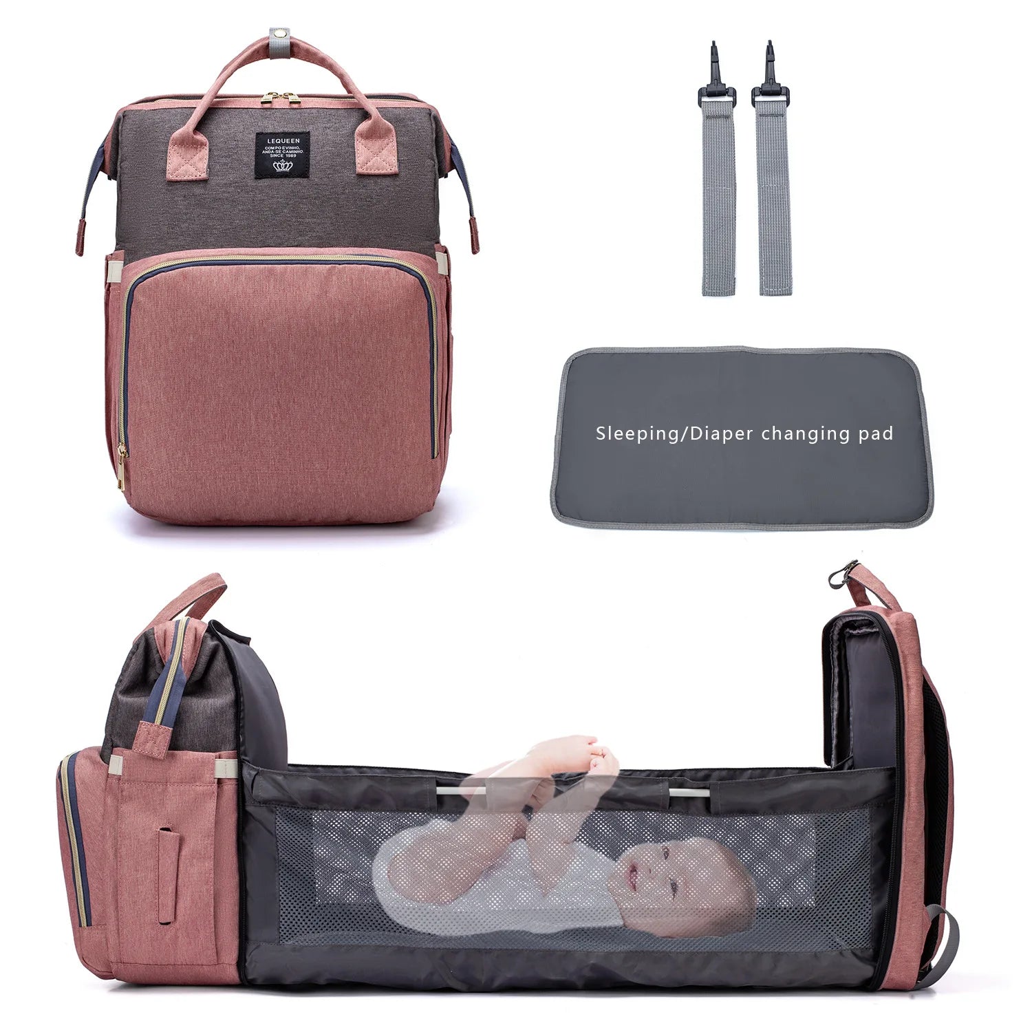 Fashion-Forward Portable Folding Crib Diaper Bag: The Ultimate Multi-Function Baby Backpack!