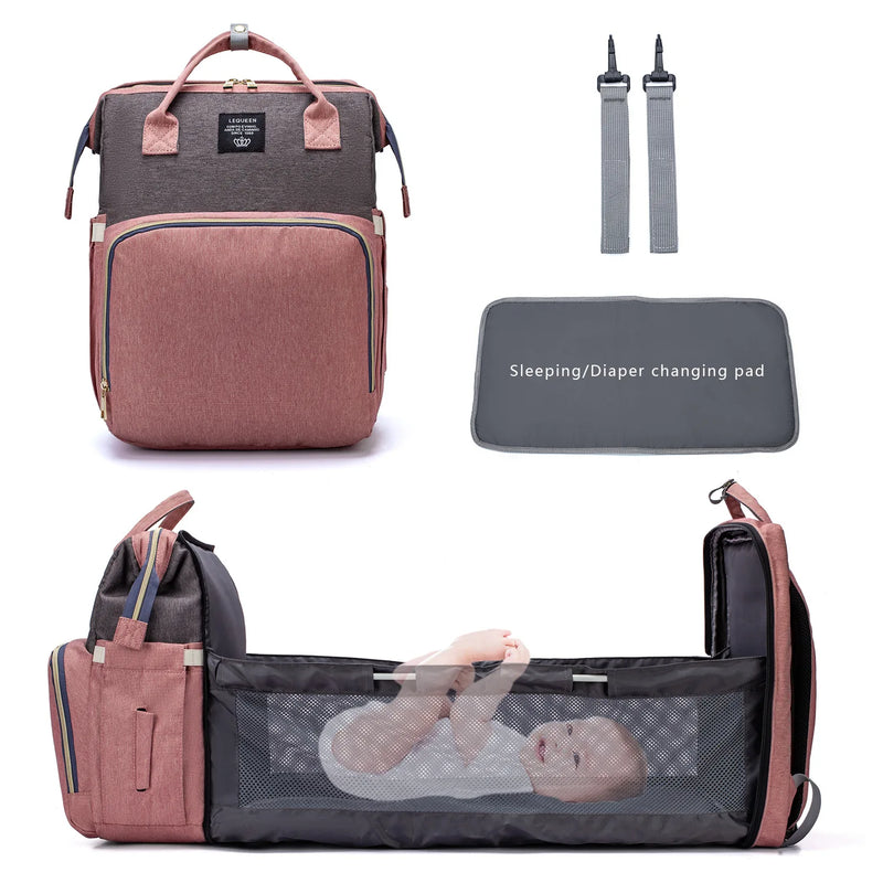 Fashion-Forward Portable Folding Crib Diaper Bag: The Ultimate Multi-Function Baby Backpack!