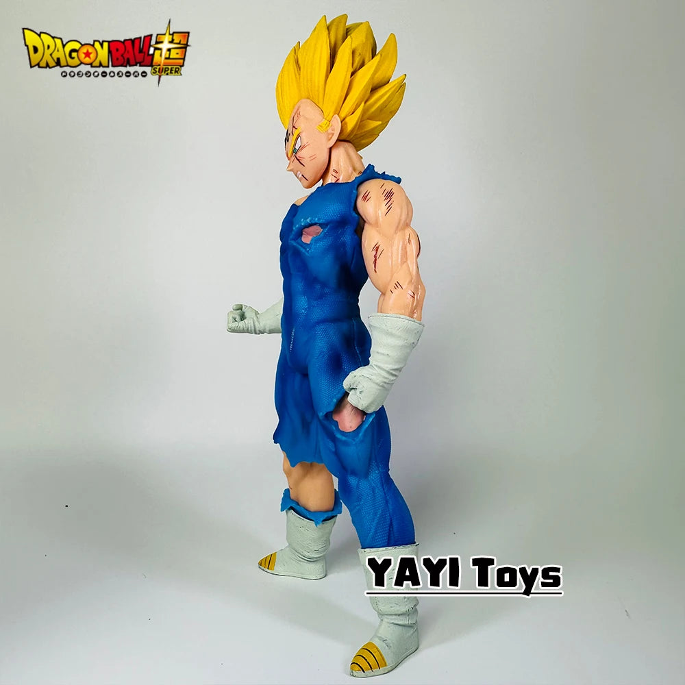 Super Saiyan Blue character figure with yellow hair on a white background, featuring the Dragon Ball Z logo and YAYI Toys branding.