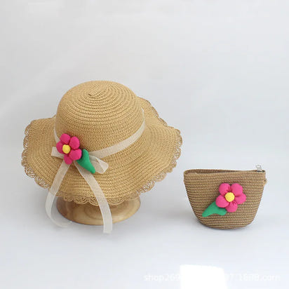 Sunshine Blossom Set: Summer Straw Hat and Handbag Ensemble for Girls - The Little Big Store
