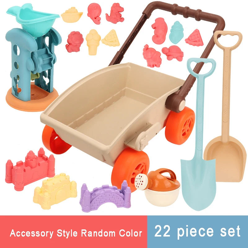 Sandy Adventures Beach Trolley Set: Portable Sand Play Kit with Animal Molds and Accessories for Kids