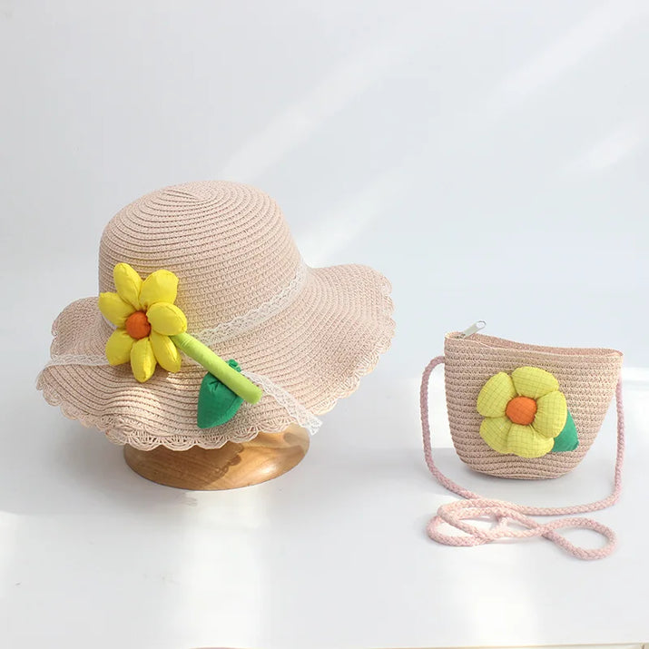 Sunshine Blossom Set: Summer Straw Hat and Handbag Ensemble for Girls - The Little Big Store