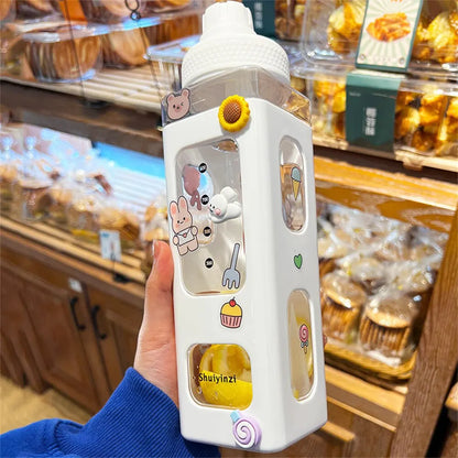 Cuddly Bear Sippy Cup: Kawaii Water Bottle with 3D Bear Sticker and Straw, BPA-Free Plastic, 700ml - The Little Big Store
