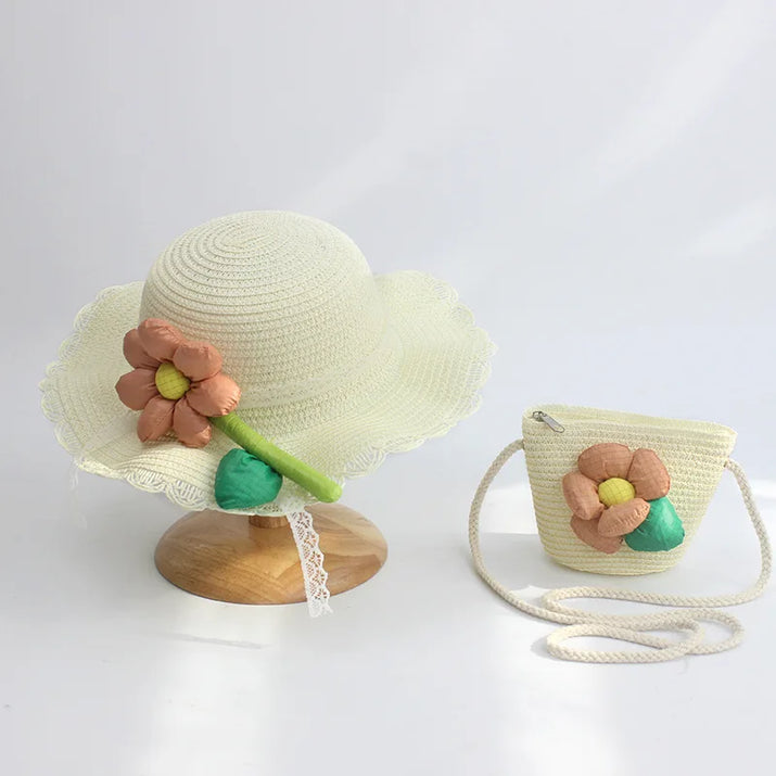 Sunshine Blossom Set: Summer Straw Hat and Handbag Ensemble for Girls - The Little Big Store