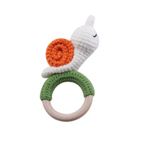 Baby Teether Music Rattle: Adorable Animal Crochet Elephant and Giraffe with Wooden Ring for Montessori Play!